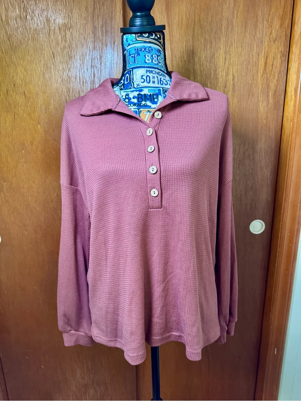 Rust Button-Up Long Sleeve from SHEIN